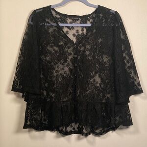 Lane Bryant Womens Black Lace Blouse Sz 14/16 Boho Whimsigoth Witchy Dark Fairy